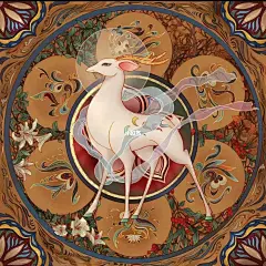 敦煌壁画素材-九色鹿王-插画设计素材