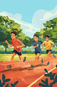 AI数字艺术扁平风校园运动会人物插画-众图网