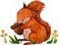 Watercolor Baby & Parent Animals Squirrel