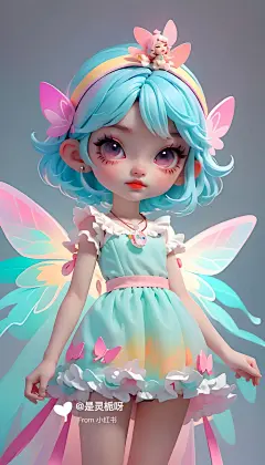 日常Ai绘画超可爱的七彩蝴蝶仙子彩虹色壁纸