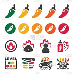 图标集,辣椒,蔬菜,热,配方,香料,食品,辣椒粉,成分,烹调