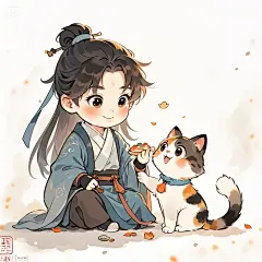 Q版古风小公子喂猫合集表情包 - 小红书