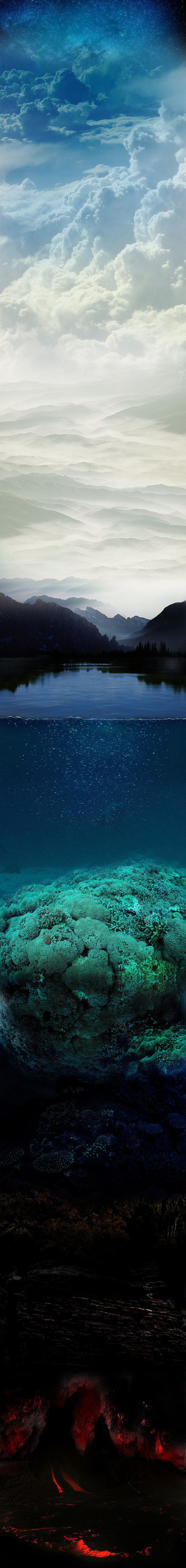 背景 星空 云朵 湖水 水面 水底 岩浆...