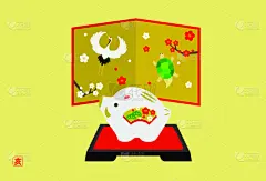 新年前夕,模板,公猪,圣伯纳犬,贺卡,可爱的,传统,一月,十二生肖,简单