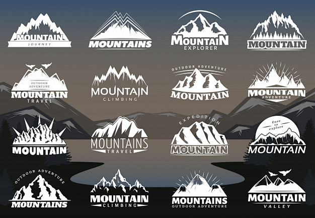 雪山，登山户外旅游露营logo标志矢量图...