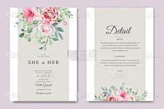 请柬,婚礼,模板,叶子,自然美,玫瑰,贺卡,水彩画颜料,背景分离,边框