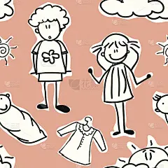 幸福家庭涂鸦(无缝图案)