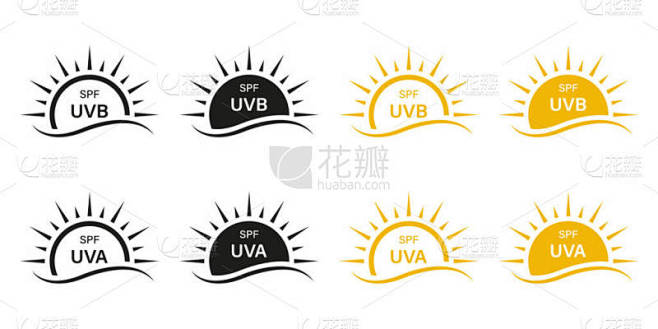 防晒霜、 SPF UVA UVB保护图标...