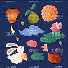中秋节插画  - 源文件下载【酷图网】中秋节海报,中秋海报,中秋插画,月饼,中秋素材,兔子,兔子插画,手绘中秋海报,中秋元素,中秋节