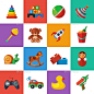 玩具对孩子图标孤立在白色背景——Web元素矢量Toys Icons for Kids Isolated on White Background - Web Elements Vectors艺术、球、熊、水桶、卡通、孩子,五彩缤纷,立方体,设计师,游戏,女孩,马,图标,说明,操纵杆,孩子,机器,模式,玩,金字塔,喋喋不休,火箭,集,铲,蜗牛,抽陀螺,玩具,不倒翁玩具,矢量,水枪 art, ball, bear, bucket, cartoon, child, colorful, cube, designer