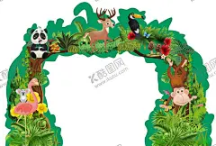 动物龙门架 【酷图网】动物龙门架,植物龙门架,熊猫,鹿,猴子,鸟,火烈鸟,卡拉,热带植物,绿色植物,卡通动物