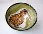Majolica Pottery Clay Earthenware Bowl Kiwi Bird on Olive Green