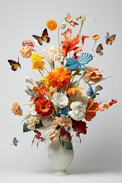 蝴蝶花香花卉创意花朵插花组合插画图片