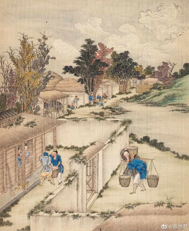 书法绘画 | 清耕织图册 耕织图题材始于南宋，描写性别分工的古代农业社会，男耕女织各司其职。#遇见艺术##书画#