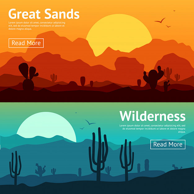 日落日出沙漠场景风景插画矢量图素材