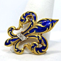 Antique Cobalt Blue Enameled Fleur de Lis with Diamonds from asemetals on Ruby Lane