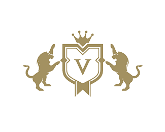 v字母 皇冠 动物 盾牌 守护 狮子 双狮 贵族 商标设计 图标 图形 标志