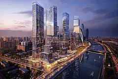 城市全景建筑傍晚航拍