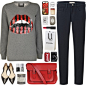A fashion look from January 2015 featuring grey crewneck sweatshirt, low rise jeans and leather shoes. Browse and shop related looks.