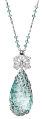 Cartier Biennale Necklace - Platinum, one 236.27-carat aquamarine, one natural pearl, facetted aquamarine beads, baguette-cut diamonds, brilliants. Circa 2012