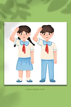 手绘卡通少先队员红领巾学生爱国插画-众图网
