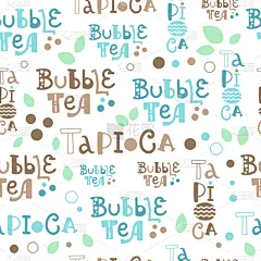四方连续纹样,图像,珍珠奶茶,矢量,雕刻图像,木薯布丁,白色背景,饮料,球体,清新