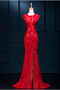 Long Sexy Red Lace See Through Split Mermaid Prom Evening Dresses ED0719: 