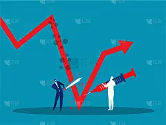商人拿着剑，用注射疫苗保护covid - 19冠状病毒的增长图形矢量插图