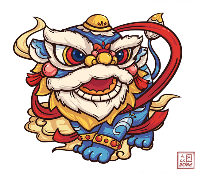 春节舞狮子国潮风手绘醒狮驾到插画