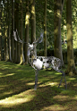 Galvanised wrought iron Deer sculpture by artist David Freedman titled: 'Fallow Deer (Metal Ghostly abstract Contemporary Standing garden statue)': 