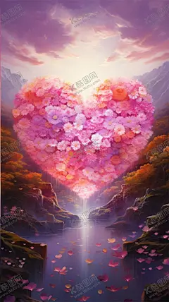 花心 【酷图网】插画,插图,壁纸,头像,背景,彩绘,色彩,景物,虚拟,梦幻,爱心,公益,博爱,大爱,心形,蓝天,花心,心上开满鲜花,山地,心跳,鲜花,山,河,溪,花瓣,云