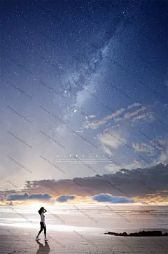 满天星云美丽世界水天一色沙滩女士风景合成海报图片海报设计风景建筑首页素材