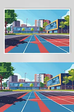 AI数字艺术扁平风校园球场操场插画-众图网