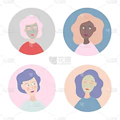 一套平面设计女性年轻女性化身矢量图标。少女时代护肤养生自我护理美容常规的平面设计插画。美容院程序美容