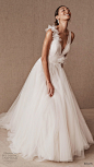 bhldn spring 2020 bridal sleeveless with strap v neck ruched bodice romantic bliush a  line wedding dress v back sweep train (4) fv