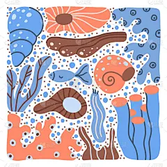 Ocean square illustration for poster, print, banne