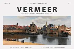 弗美尔世界名画配色画板丙烯酸油画笔水彩笔刷 Vermeer's Art Procreate Brushes