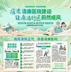 绿色国潮风清廉医院廉洁行医党建展板海报