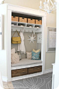 Instead of closing off your entryway closet, create a mini mudroom with seating. The House of Smiths' Shelley and Cason's closet blocked their foyer, so they decided to remove the door and part of the dry wall . After adding beadboard, shelves, molding, a