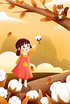 手绘简约小女孩寒露节气人物插画
