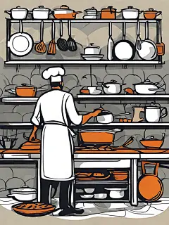AI数字艺术手绘扁平厨师在厨房烹饪插图