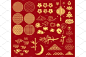 Chinese new year elements. Festive : Chinese new year elements. Festive asian ornaments, patterns in oriental style. Clouds, moon and bamboo, sakura and lotus flower vector golden asia decoration set