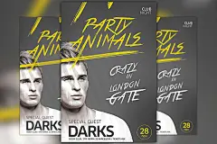 电子DJ音乐派对传单海报设计模板 Party Animals Club Flyer Template  