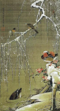 伊藤若冲n日本江户时代著名画家。为京都相国寺所做30幅《动植彩绘》和《群鸡图》是最著名的作品。他研究过中国宋代和明代花鸟画醉心于宋元花鸟画摹写。追根溯源在自己的花园里养了珍禽异鸟孔雀和鹦鹉等。给自己一个观察自然写生创作的好环境。574