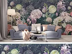 欧式简约乡村田园花卉壁纸手绘玫瑰花壁画客厅沙发餐厅背景墙纸布-淘宝网