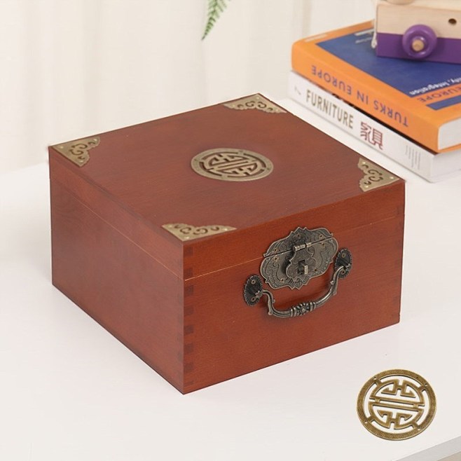 木质收纳盒带锁实木箱子创意精致小木盒复古...