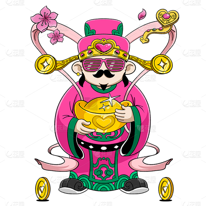 情人节正月初五迎财神创意财神爷插画元素