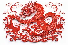 喜迎新春龙年主题中式传统剪纸窗花插画图片