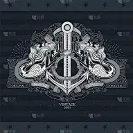 Two mermaids hold the anchor with ribbons and line