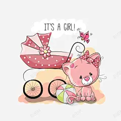 可爱猫咪和婴儿车矢量图 平面电商 创意素材